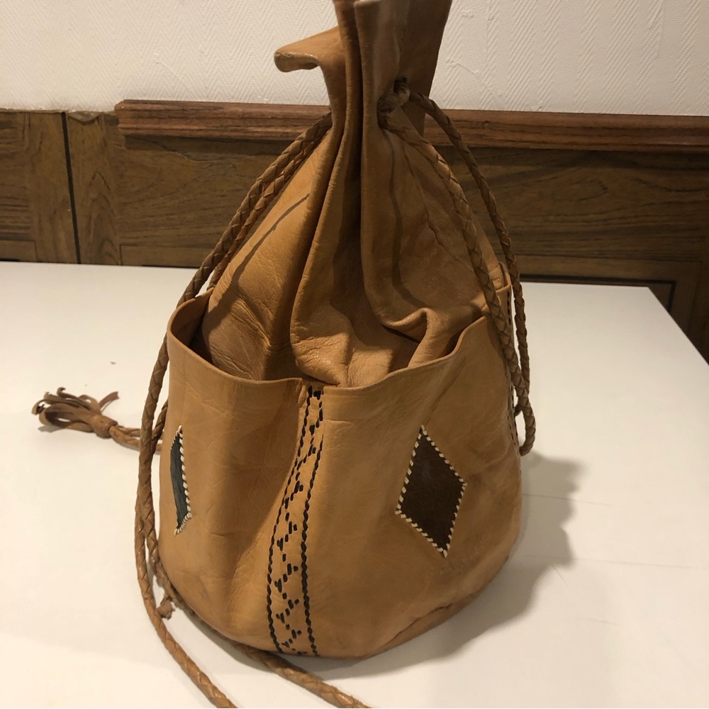 Handmade Leather Drawstring Backpack - Picture 2 of 12